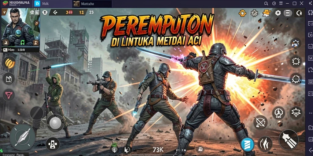 Tampilan aksi seru dalam gameplay <strong>73K</strong> yang menegangkan.