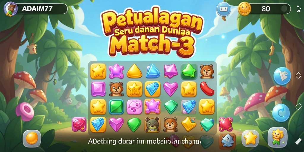 Tampilan menarik dari gameplay Match-3 ADAM77 yang seru.