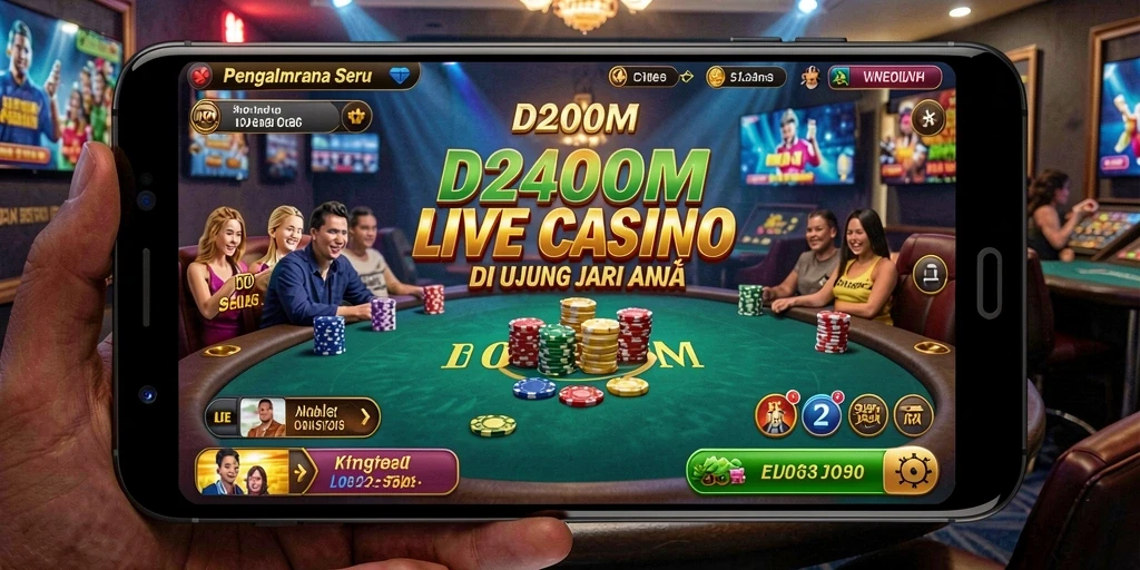 Tangkapan layar D200M menunjukkan gameplay Live Casino yang menarik dan interaktif.