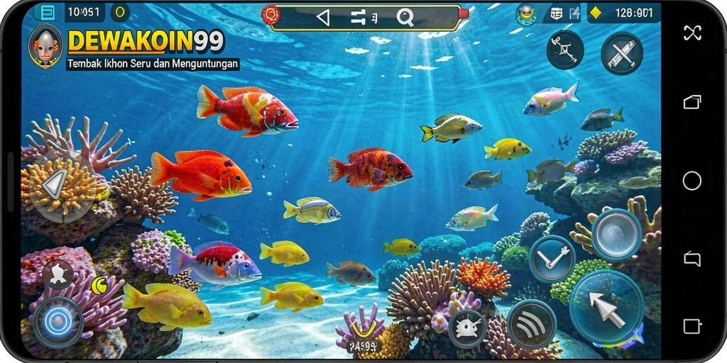 Screenshot gameplay DEWAKOIN99 yang mendebarkan saat menembak ikan.