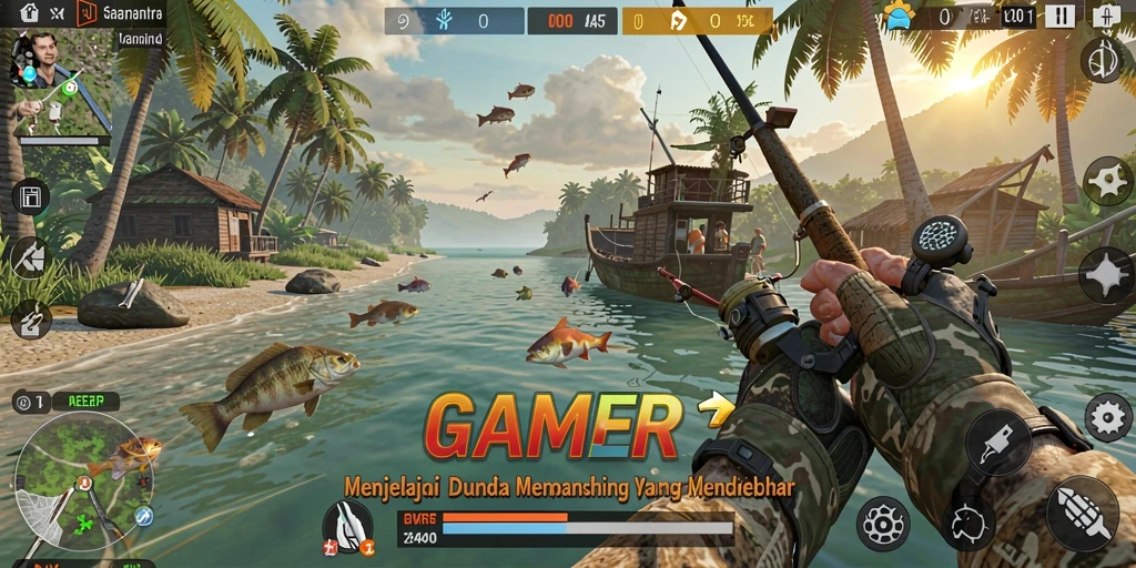 Gameplay GAMERP yang menakjubkan saat memancing di danau.