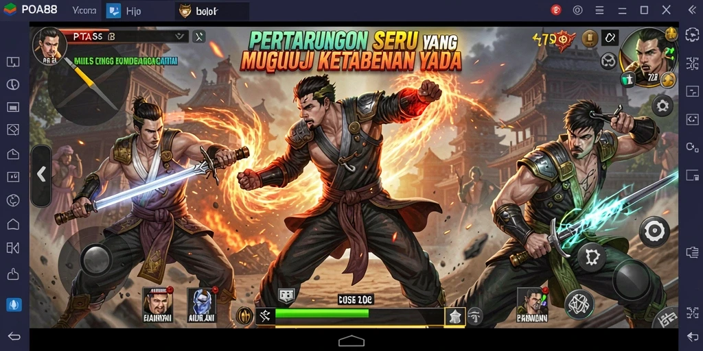 Tampilan gameplay pertarungan seru di POA88 dengan karakter yang beragam.