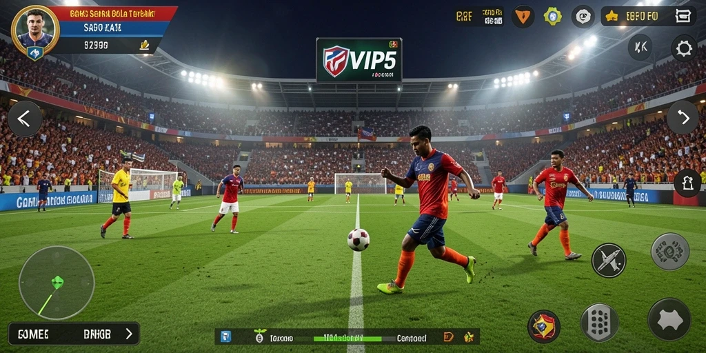 Tampilan gameplay RPVIP5 yang mendebarkan di lapangan sepak bola.