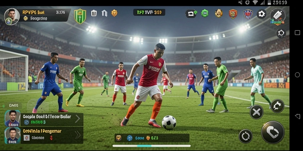 Tampilan gameplay RPVIP6 dengan aksi sepak bola yang intens.
