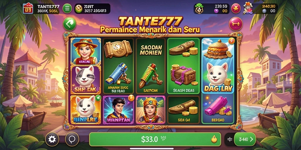 Screenshot TANTE777 menampilkan gameplay slot yang menyenangkan dan mendebarkan.